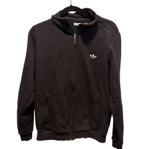Adidas Originals Mens Black Trefoil Full Zip Track Jacket Large Three Stripe